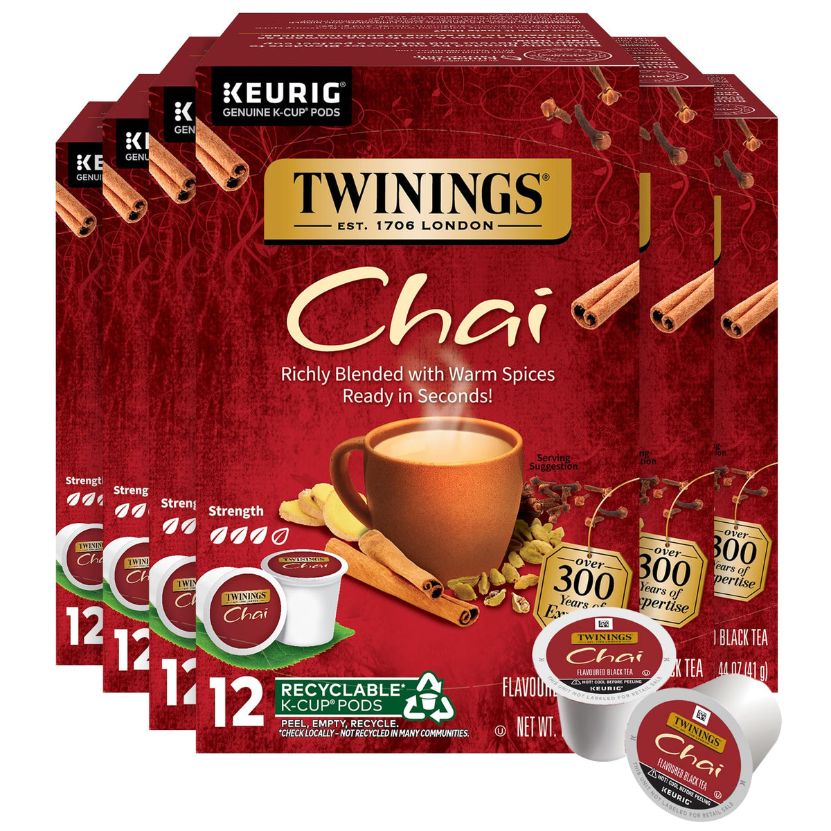 Twinings chai black tea K-Cup pods 72-count for Keurig, bold aroma ready in minutes
