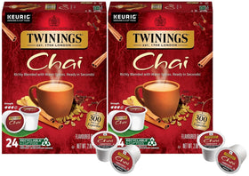 Twinings chai black tea K-Cup pods pack 2, convenient, bold flavor for busy mornings.
