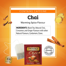 Twinings chai tea bags freshly sealed to preserve fresh flavor.
