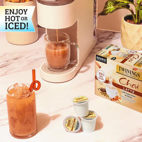 Creamy pour of Twinings Chai Latte for a cafe-like experience at home.