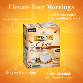 Hot brew in 6 oz setting delivering balanced Twinings chai latte flavor.