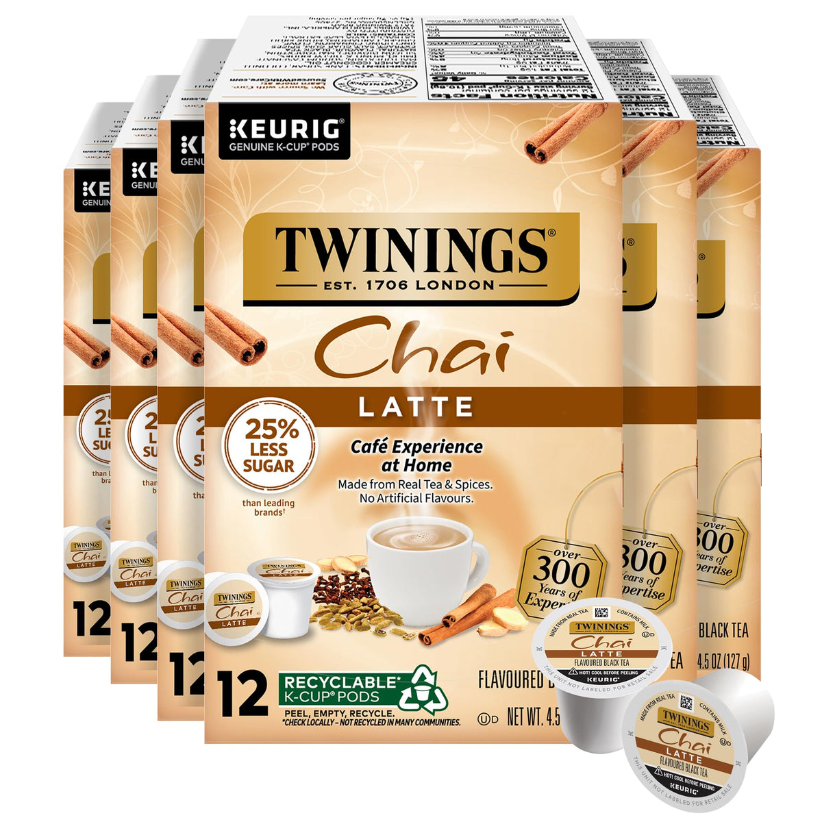 Twinings Chai Latte K-Cup pod delivers a creamy cafe-style brew.