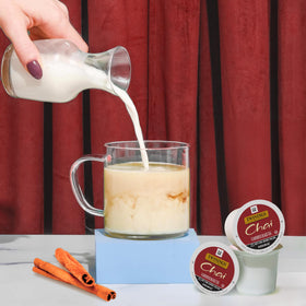 Twinings chai tea pods on ice suggest a refreshing, cold-brewable option.