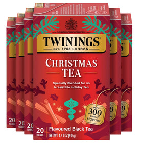 Twinings Christmas Black Tea bags in front view, ideal for a cozy morning ritual.