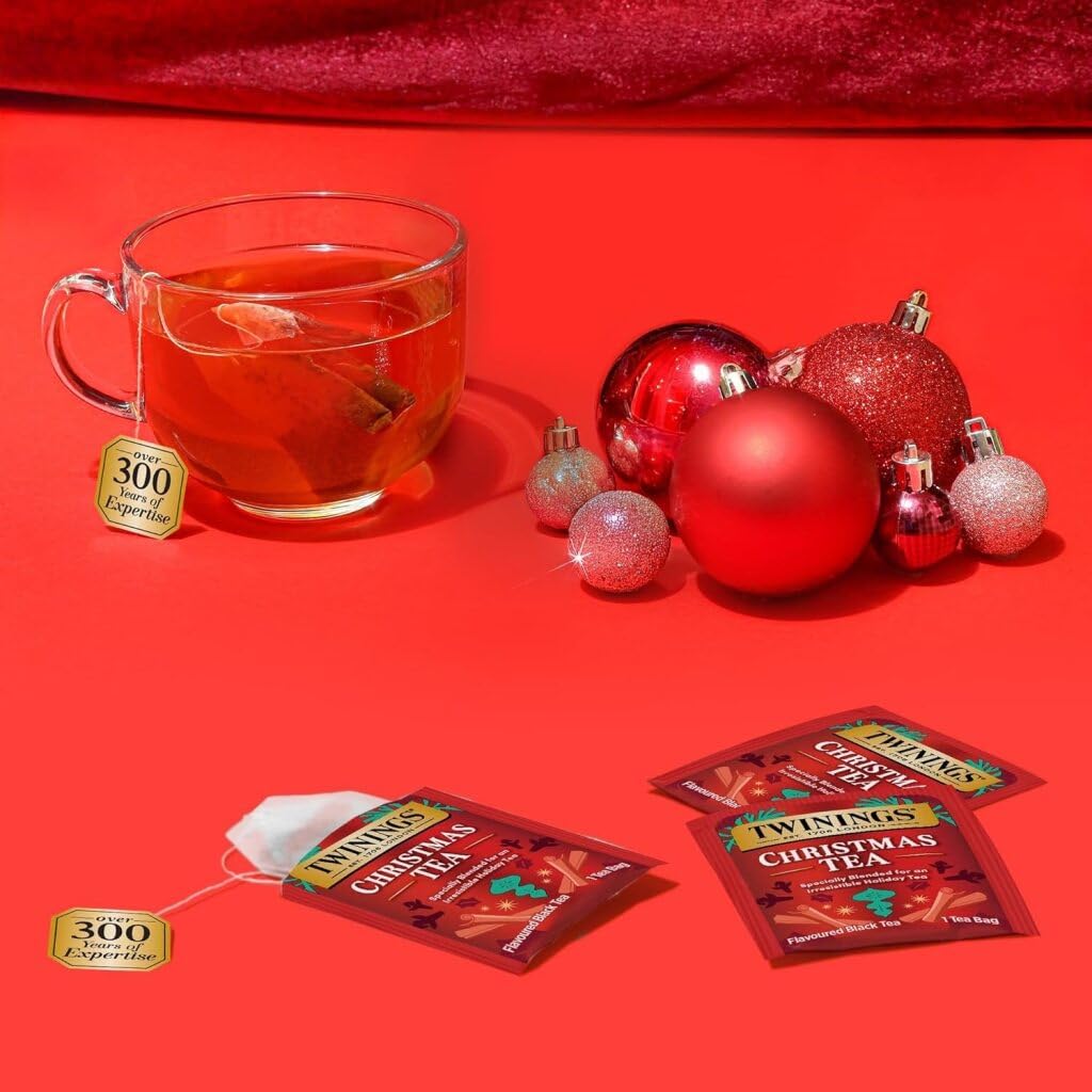 Twinings Christmas Tea individually wrapped bags preserve freshness and convenience.