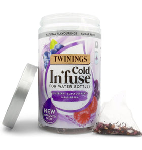 Twinings Cold Infuse blackcurrant tea bags aroma ideal for hot or cold infusions.