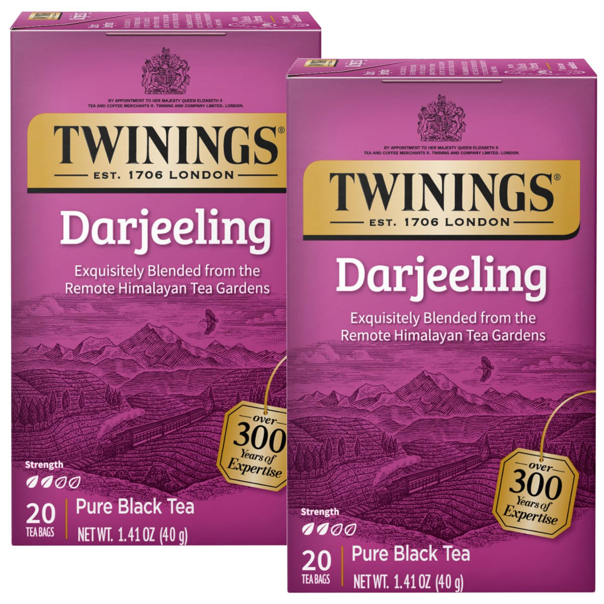 Twinings Darjeeling tea bag pack with fresh aroma ready to brew.