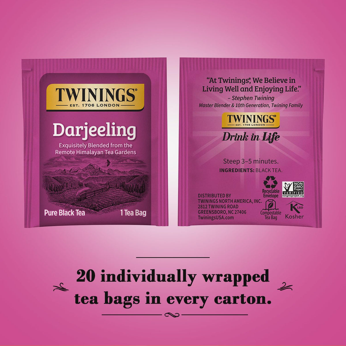 Twinings Darjeeling tea cup during steep shows delicate aroma.