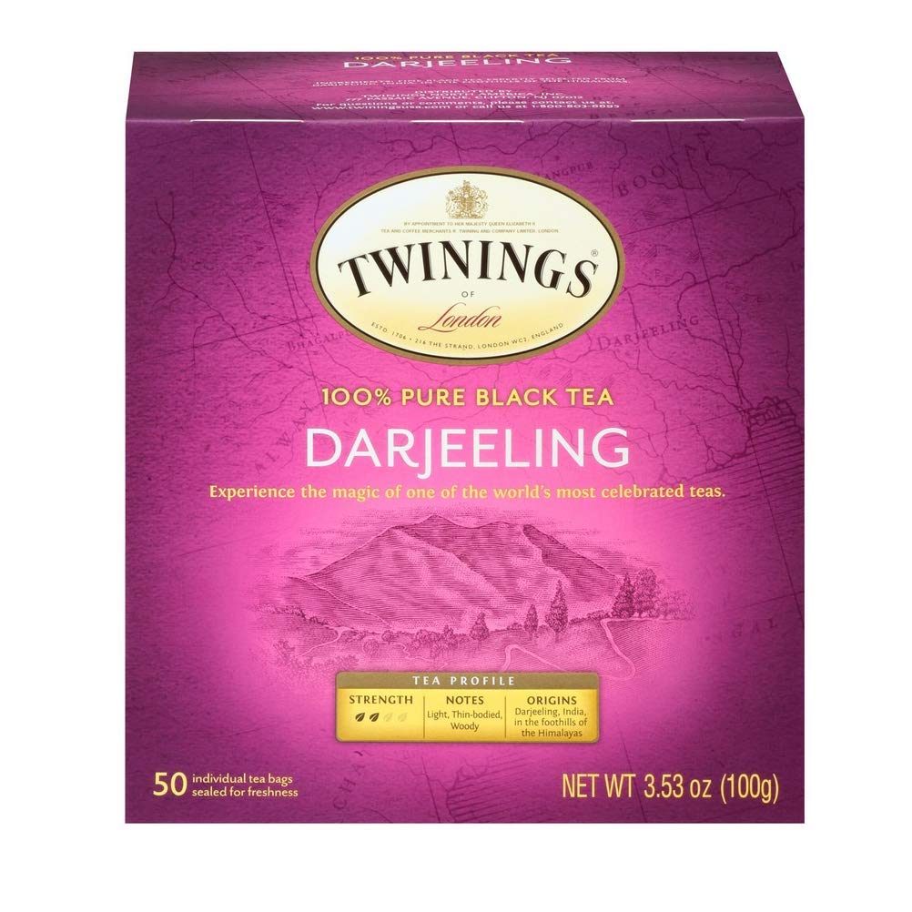 Twinings Darjeeling tea cup steep showing delicate aroma and refined flavor.