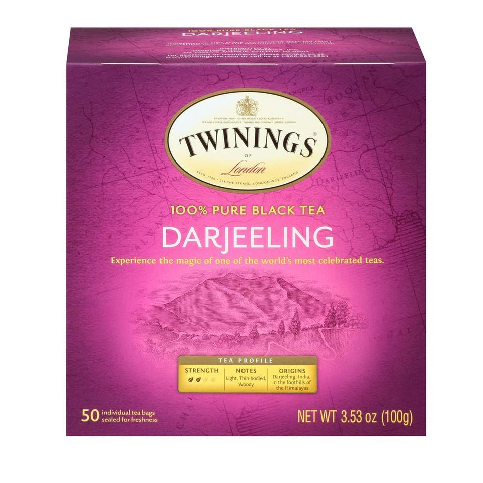 Twinings Darjeeling tea cup steep showing delicate aroma and refined flavor.