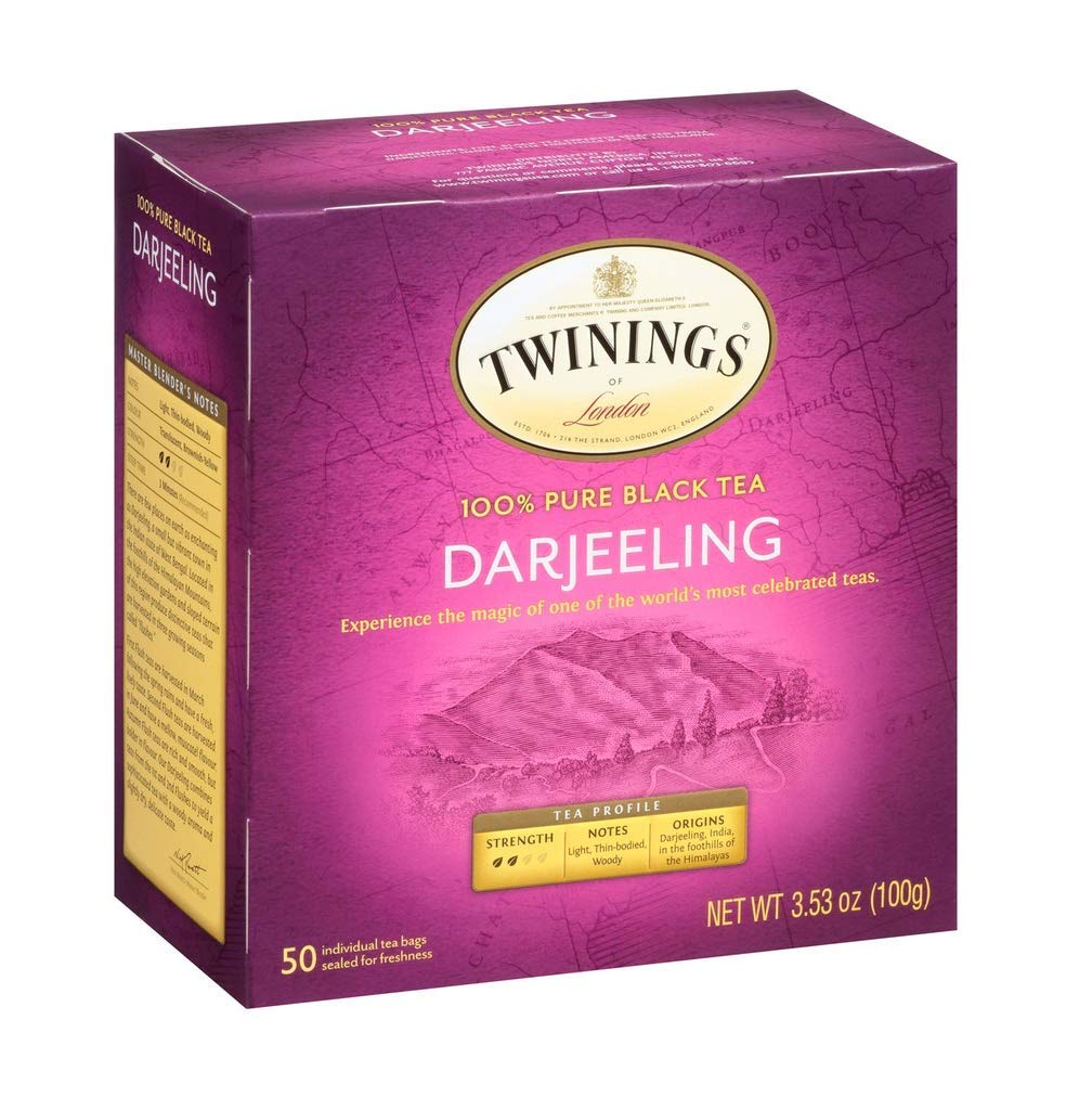Twinings Darjeeling tea tea-bag closeup with freshness sealed for peak taste.