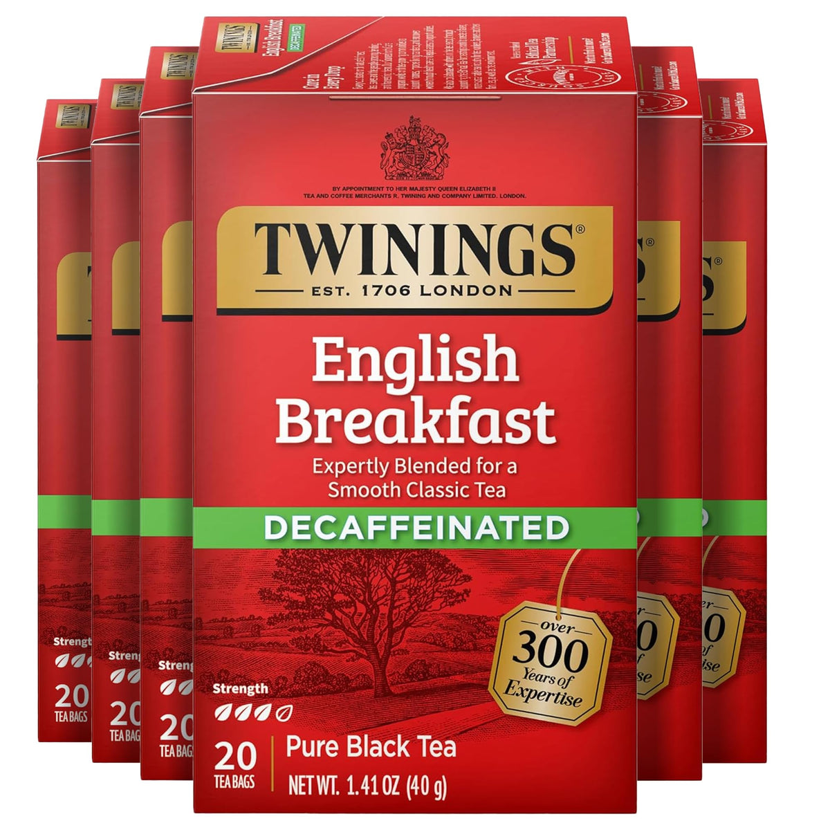 Twinings Decaffeinated English Breakfast tea bags for a quick caffeine-free brew