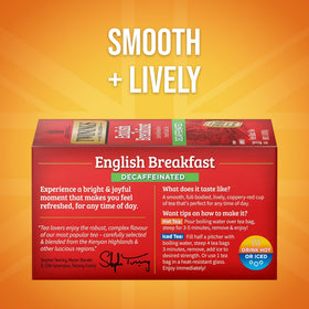 Six-box Twinings Decaffeinated English Breakfast tea packaging for everyday use