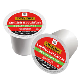Twinings Decaf English Breakfast box front with convenient single-serve pods.