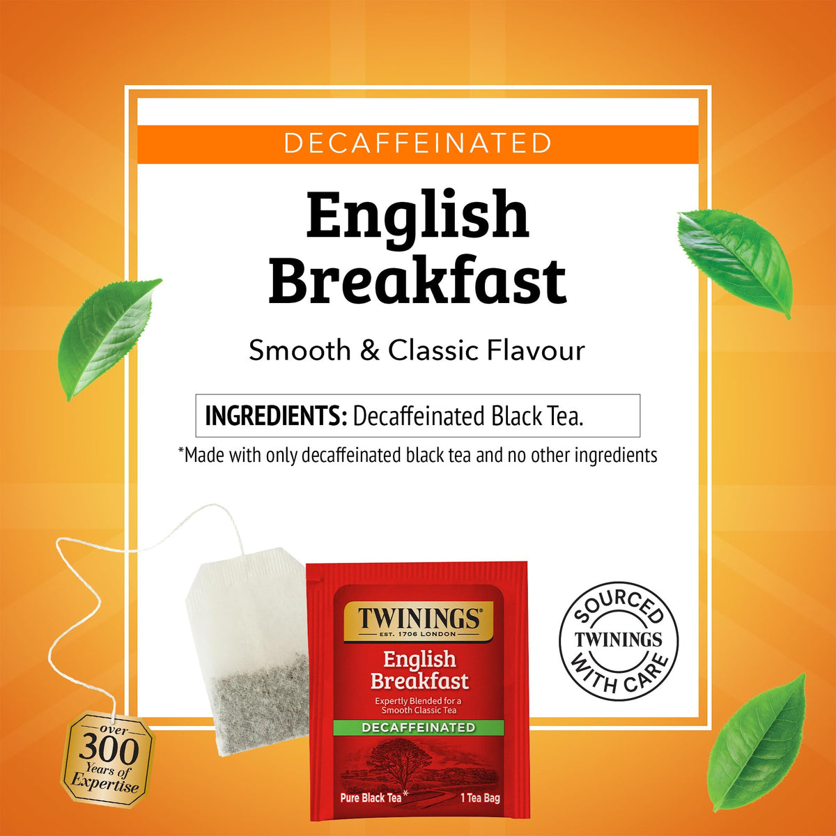 Pouring Twinings Decaffeinated English Breakfast tea into a mug to enjoy