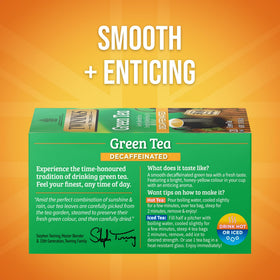 Twinings Decaf Green Tea bags closeup, showing individual freshness and packaging.