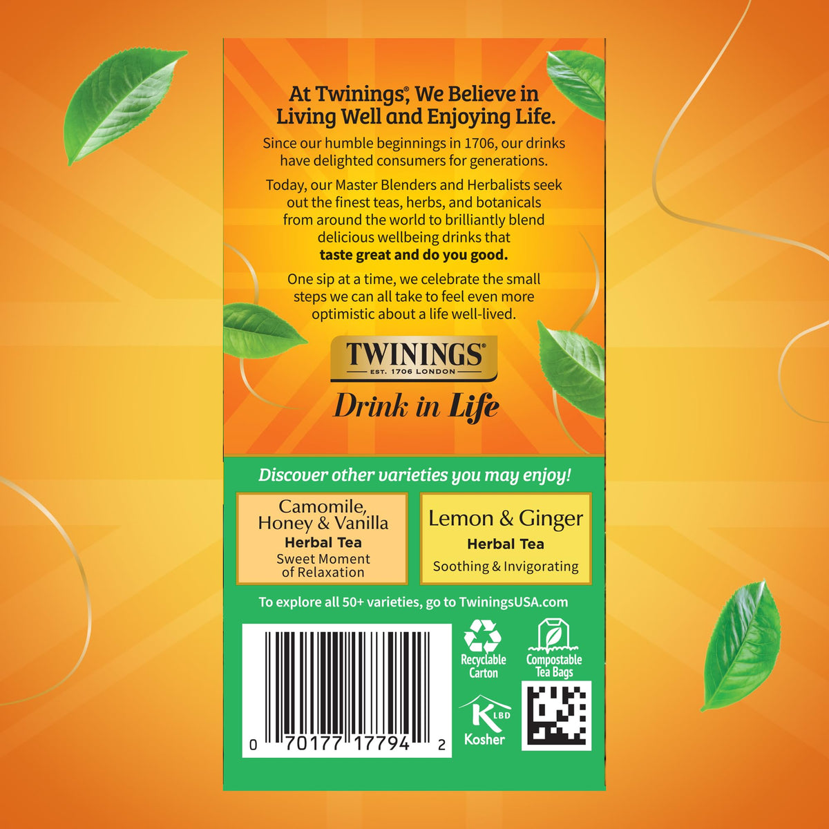 Twinings Decaf Green Tea iced pour, illustrating versatile serving options.