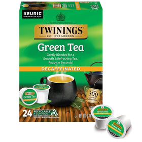 Twinings Decaffeinated Green Tea K-Cup pod close-up with smooth flavor and inviting aroma.