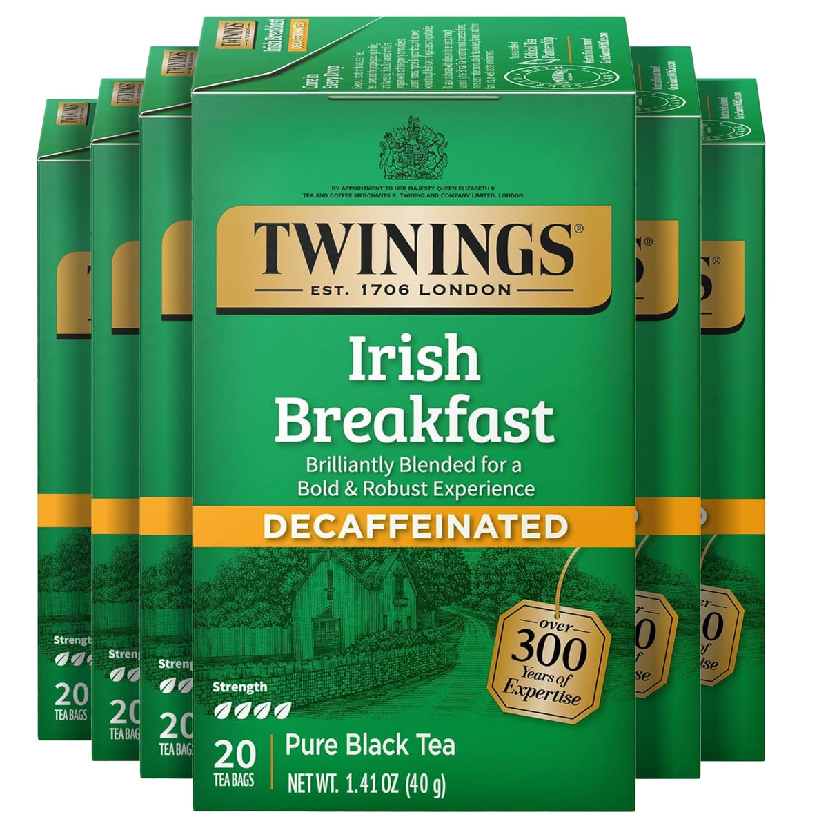 Twinings decaf Irish Breakfast tea bags ready for a quick, comforting cup.