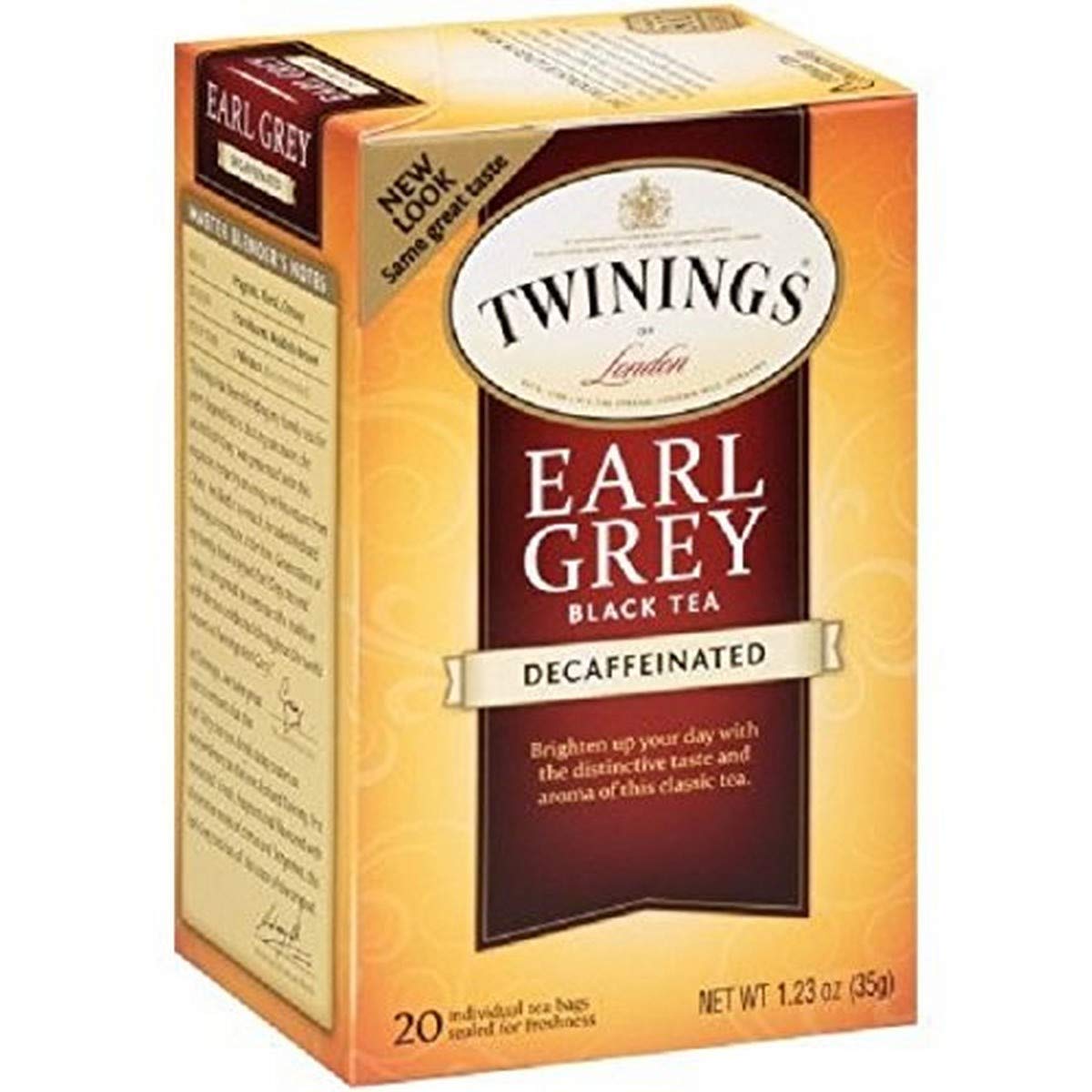 Twinings Decaffeinated Earl Grey tea box with bergamot aroma for a calming evening cup