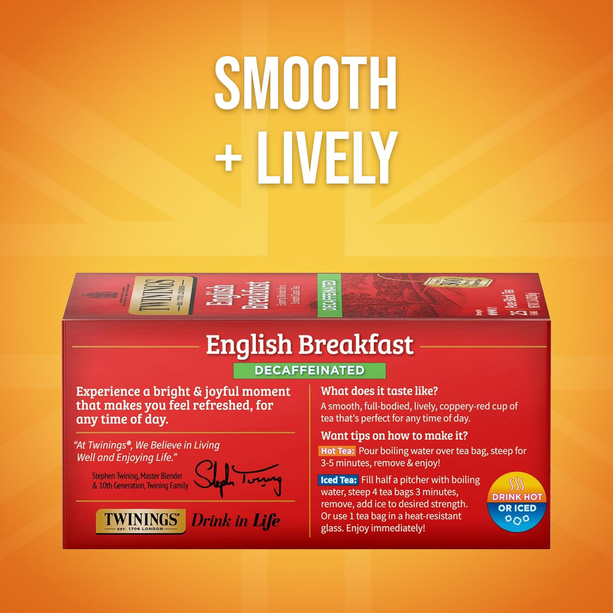 Twinings Decaffeinated English Breakfast tea box preserves freshness