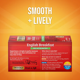 Twinings Decaffeinated English Breakfast tea box preserves freshness