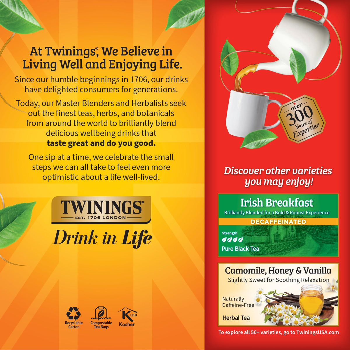 Travel mug with Twinings decaf tea for on-the-go