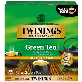 Twinings decaffeinated green tea bags in package for convenient everyday use