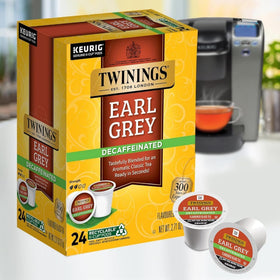 Twinings Earl Grey Decaf K-Cup box for easy mornings.