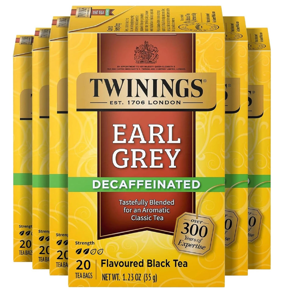 Twinings Earl Grey Decaf tea bags sealed to stay fresh for brewing