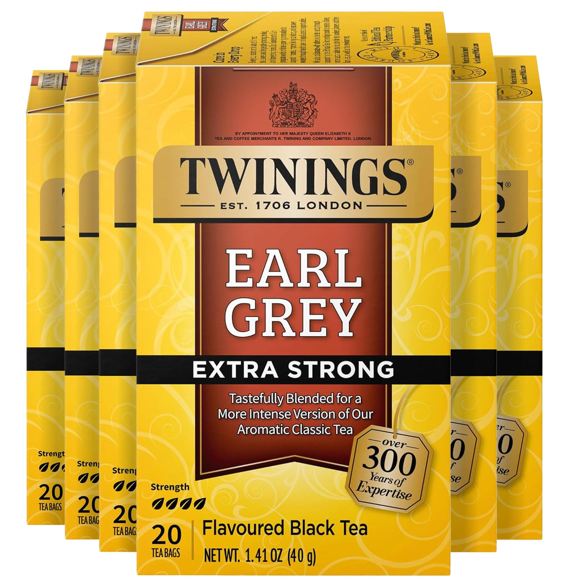 Twinings Earl Grey Extra Strong tea bags in close-up offering bold morning ritual