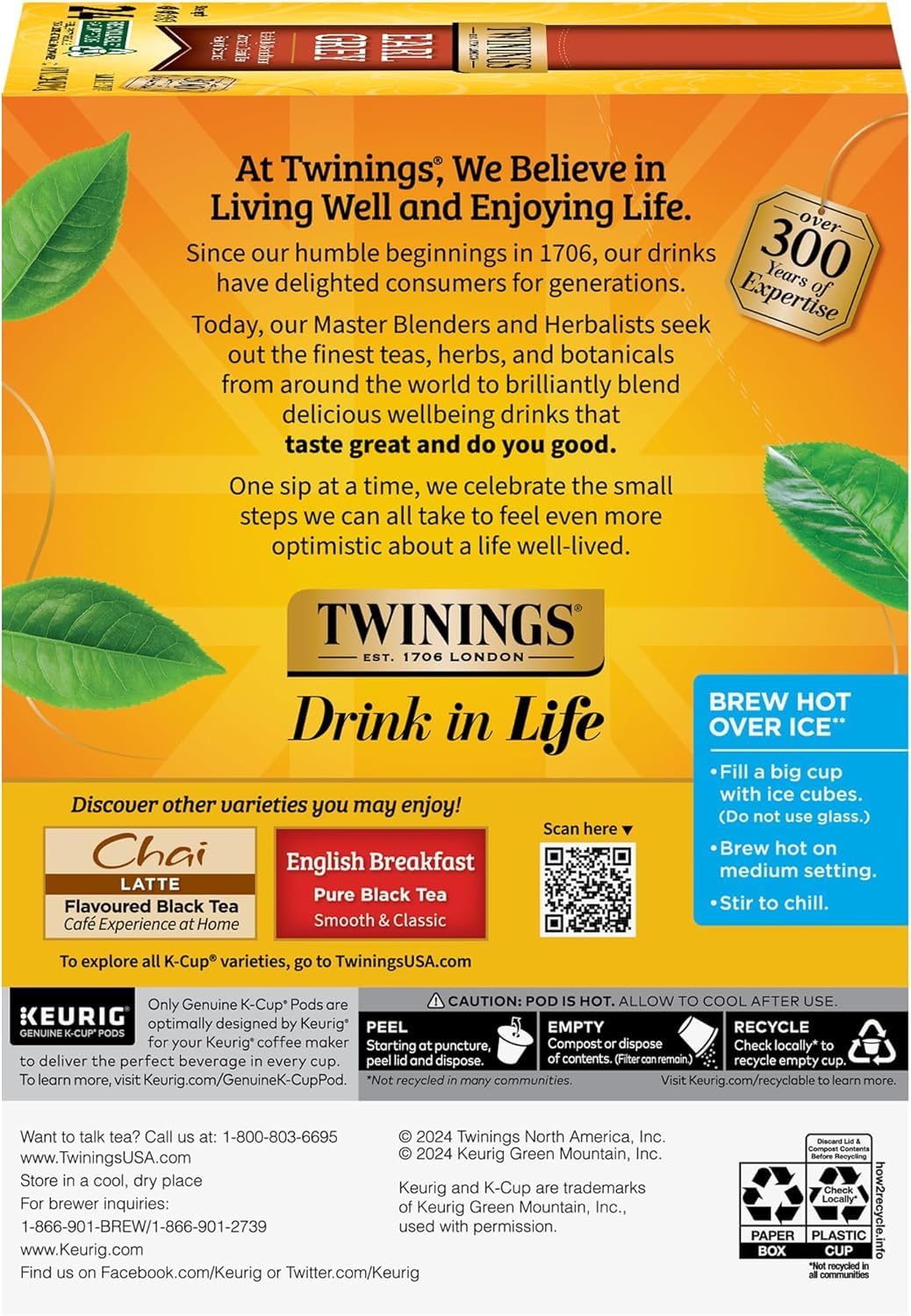 Iced tea made from Twinings Earl Grey for a refreshing cold brew.