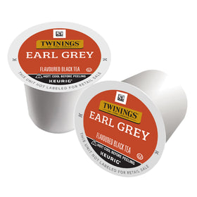 Twinings Earl Grey K-Cup pods packaging front, fresh aroma ready for quick tea moments.