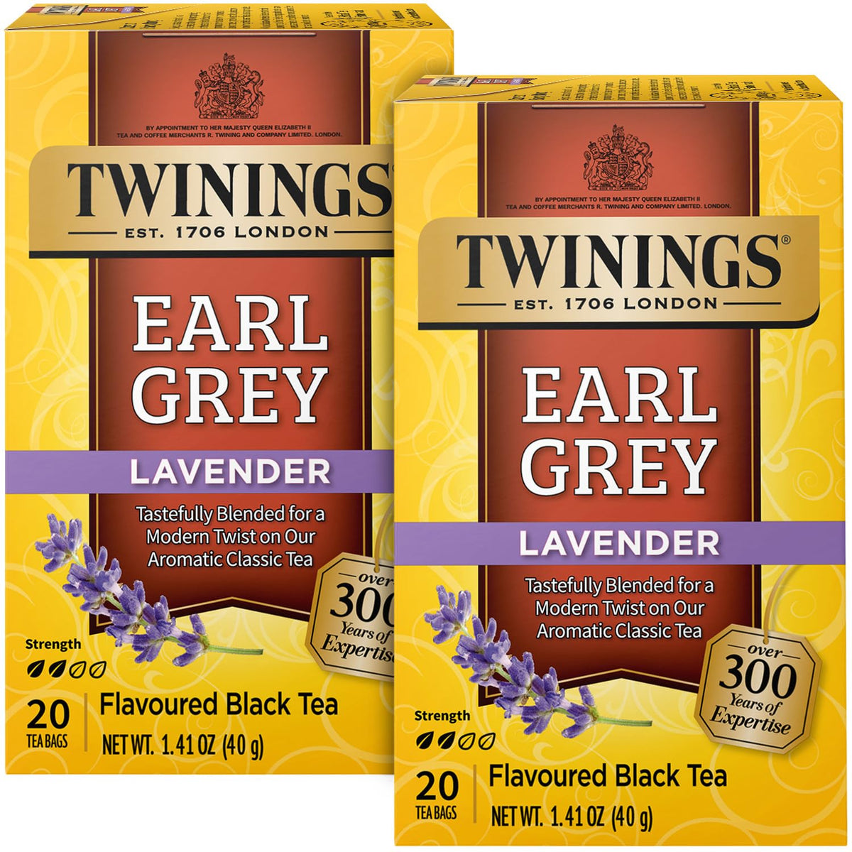 Twinings Earl Grey Lavender tea box shows premium packaging for gifting or daily rituals.