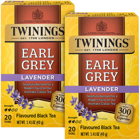 Twinings Earl Grey Lavender tea box shows premium packaging for gifting or daily rituals.