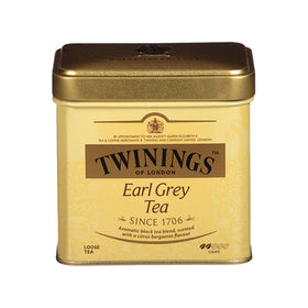 Twinings Earl Grey loose tea tins front view with citrus bergamot aroma