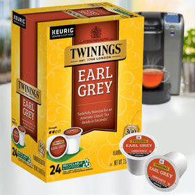 Twinings Earl Grey brew in cup showcases citrusy bergamot.