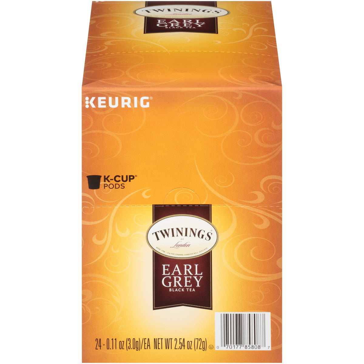 Twinings Earl Grey K-Cups close-up with steaming cup