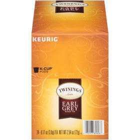 Twinings Earl Grey K-Cups close-up with steaming cup