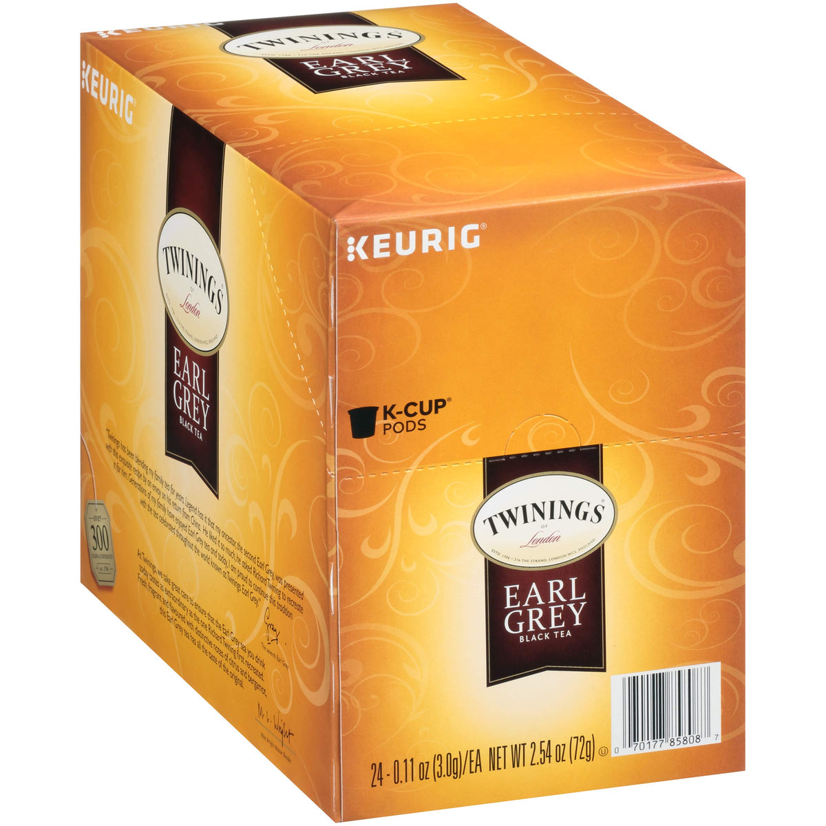 Steaming cup of Twinings Earl Grey with bergamot aroma