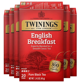 Twinings English Breakfast box front with six-pack packaging for convenient stocking