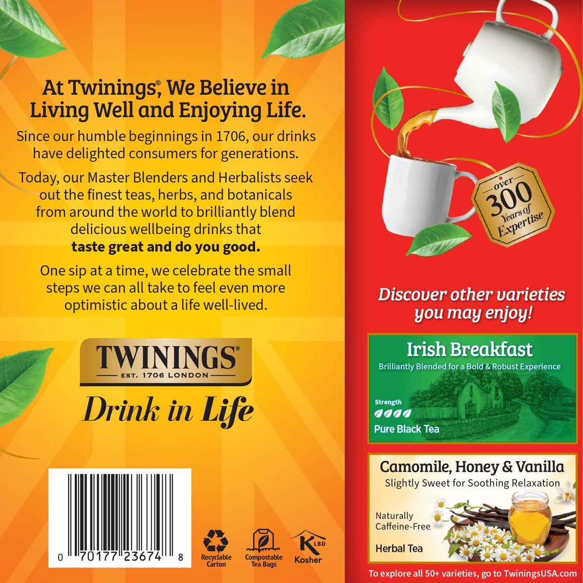 Twinings English Breakfast brewing instructions guide perfect hot or iced tea.