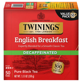 Twinings English Breakfast Decaf tea bags for a balanced, flavorful cup any time of day.