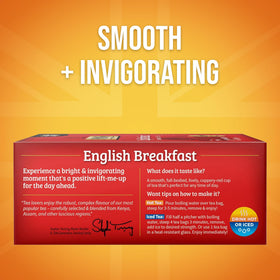 Twinings English Breakfast steeped cup showcases bold, smooth flavor.