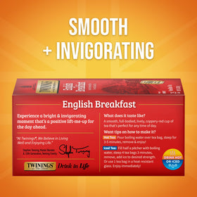 Twinings English Breakfast tea bags closeup fresh seal assuring flavor.