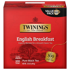 Twinings English Breakfast tea bags pack offers convenient daily brews.