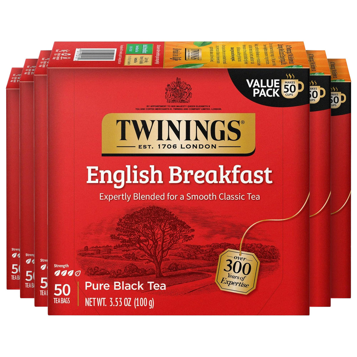 Twinings English Breakfast tea bags pack for quick, fresh brews.