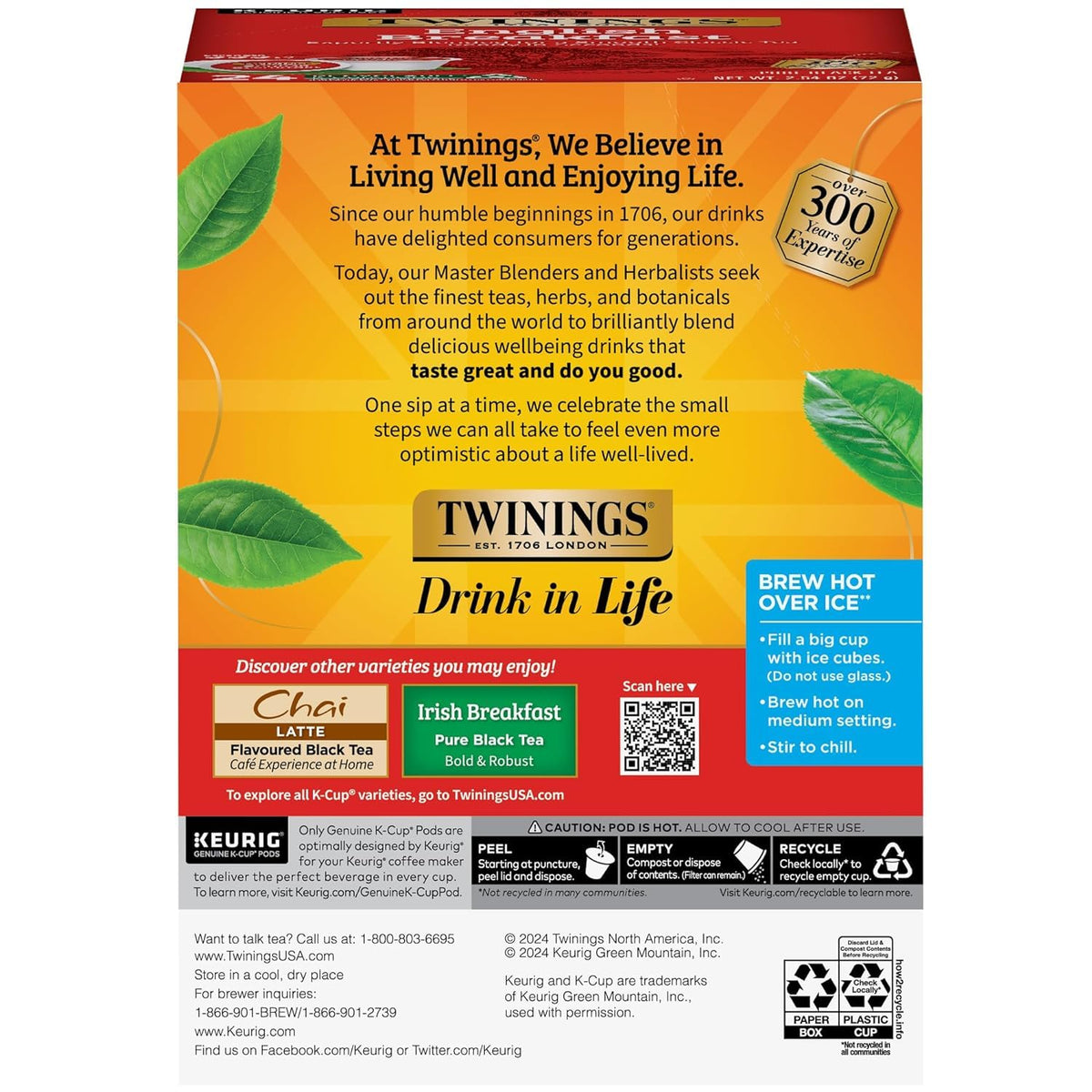 Twinings English Breakfast cup steaming; bold flavor ready in minutes.