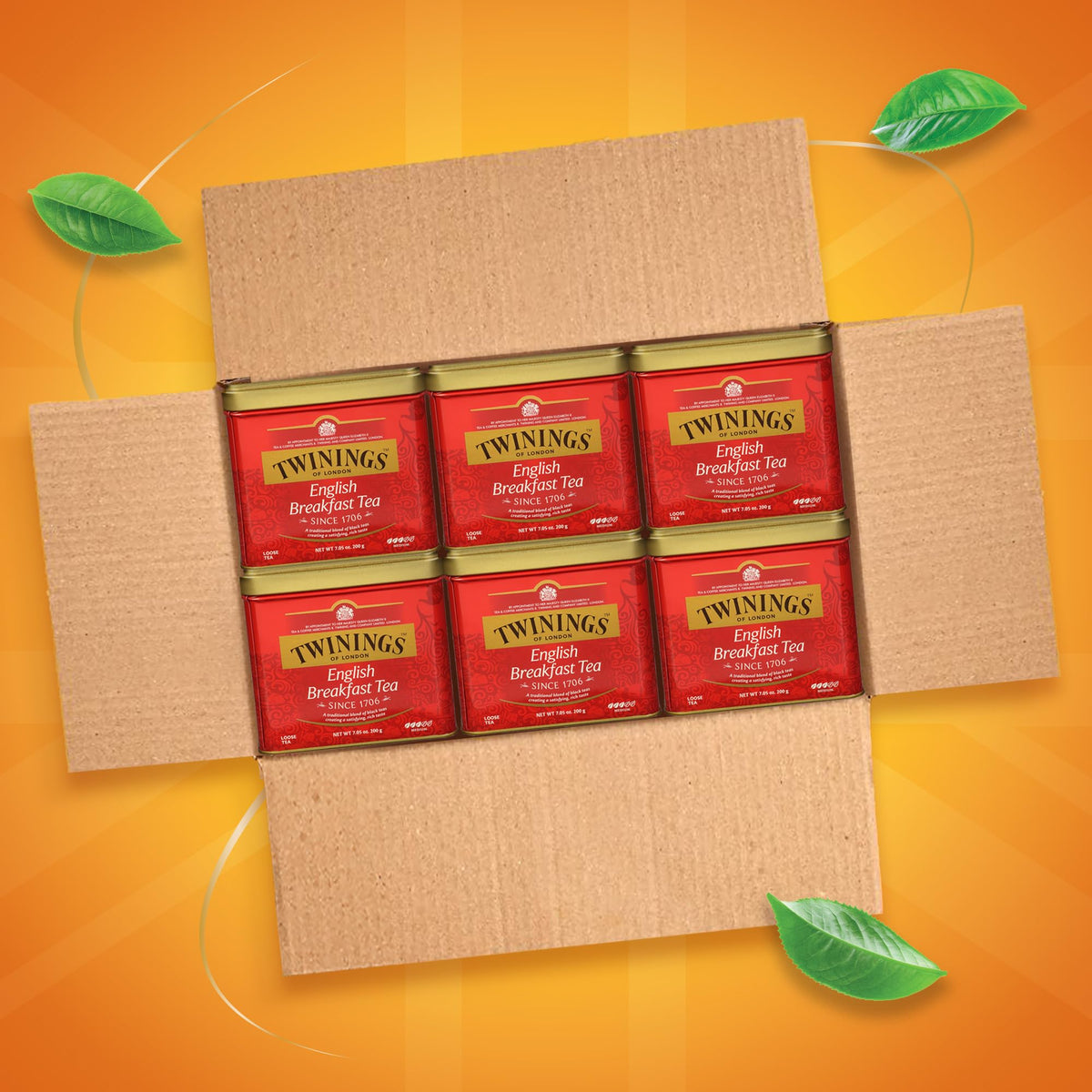 Twinings English Breakfast tea leaves closeup, rich aroma for a bold morning start.