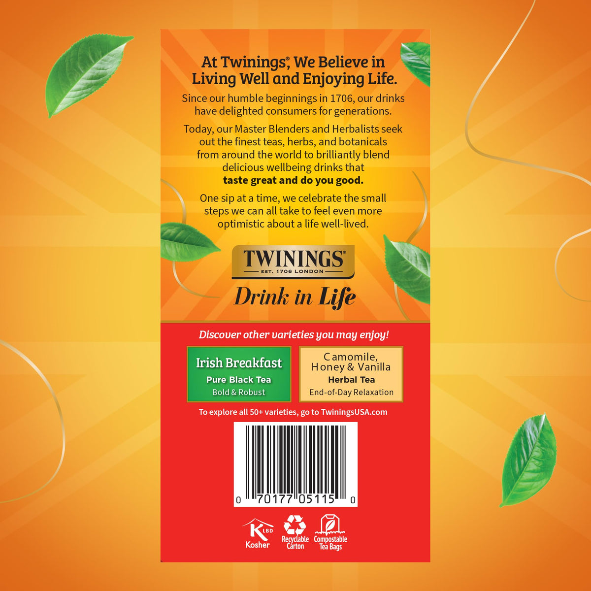 Twinings English Breakfast tea pack on store shelf, a classic daily option.
